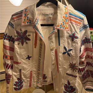 Coldwater Creek White Cotton Embroidered Jean Jacket